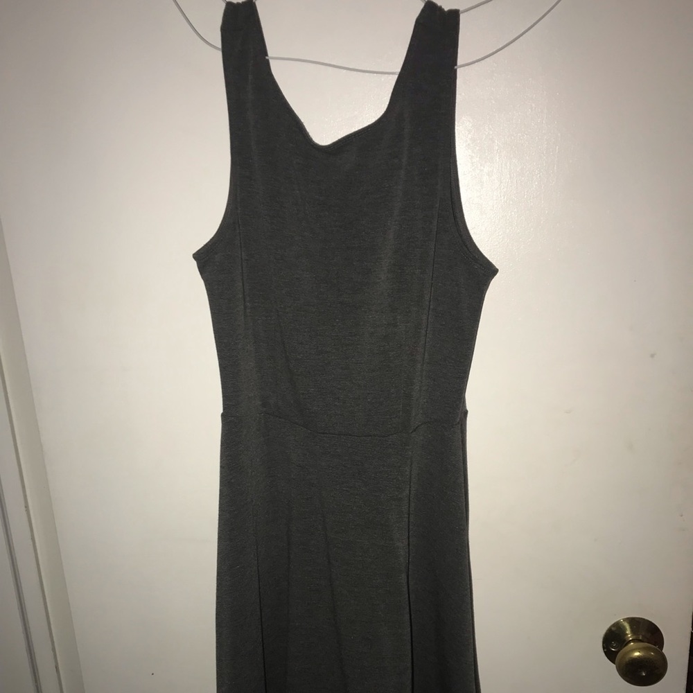 Gray dress, deep V back